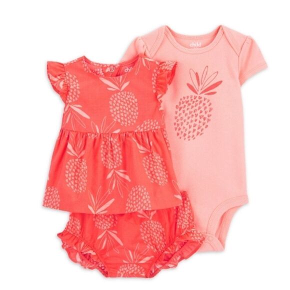Baby Girl Outfit Short Sleeve Bodysuit, Ruffle Top & Short 2, 3-Pc Sets Size 12M - Picture 2 of 7